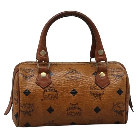 MCM Logogram Vicetos Hand Bag PVC Leather 2way Brown Gold Auth BA1440 - Picture 3 of 16